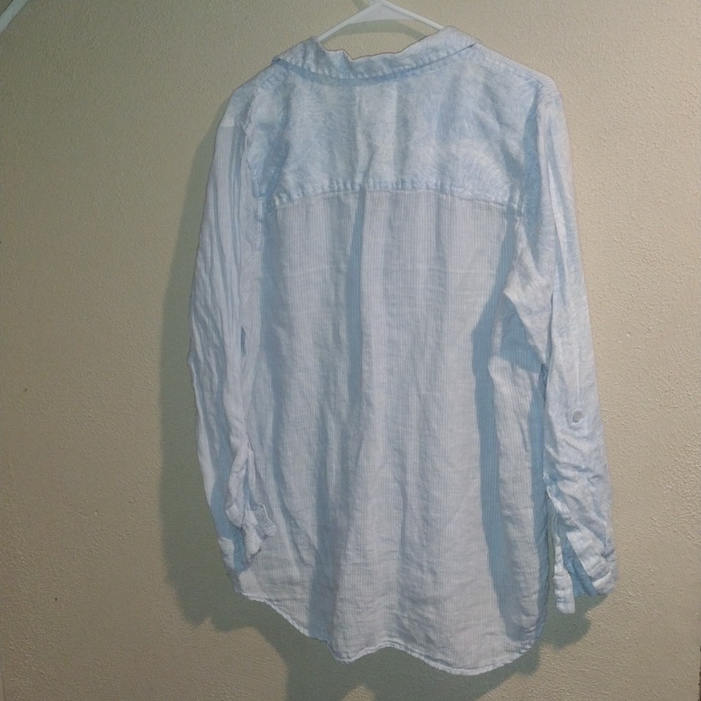 C+C California Natural Linen Button-down Shirt Seashell Striped Blue White XL - Picture 7 of 7